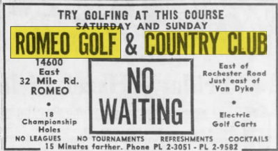 Romeo Golf & Country Club - June 1964 Ad (newer photo)